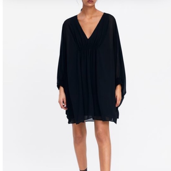 Zara black gathered cape dress - Picture 4 of 5
